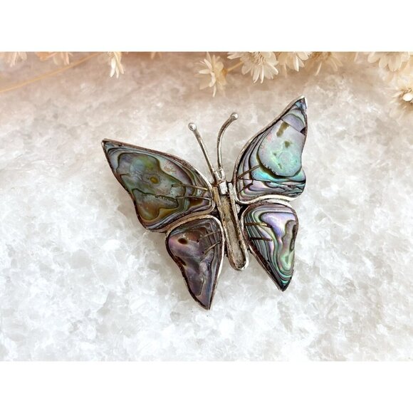 Butterfly Beto of Taxco Mexican Abalone Shell Vintage Sterling Silver Brooch - Picture 6 of 10